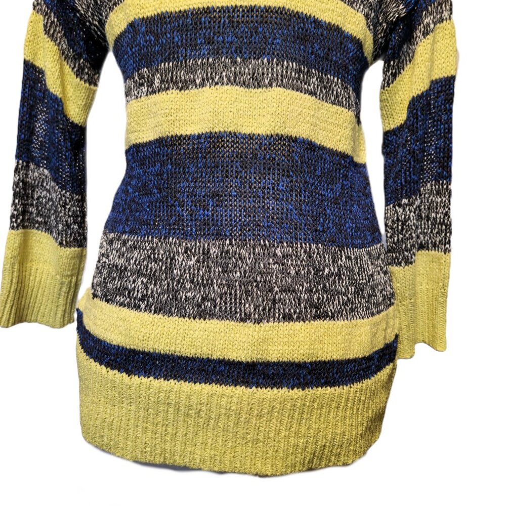 ❤️ 4/$20 Cable & Gauge knit sweater Women's medium stripes yellow blue comfy - Picture 11 of 14